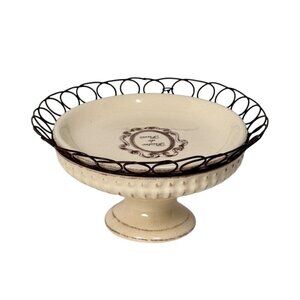 Vintage IMAX Serving Dish Cake Stand Cream Brown French Country Cottage Ceramic